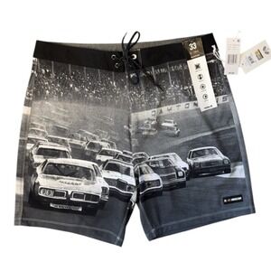 Hurley Size 33 Waist NASCAR Phantom Board Shorts Black Unlined Swim Trunks